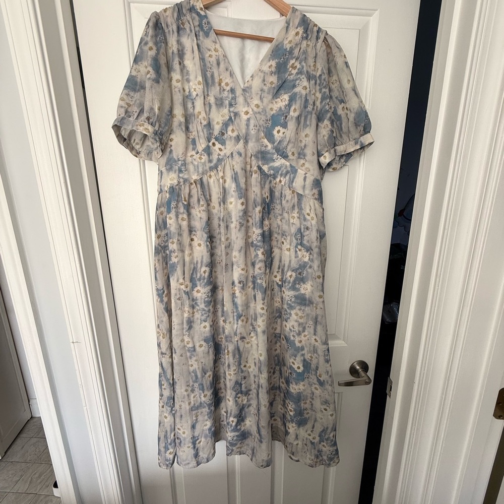 Floral Midi Dress with Puff Sleeves